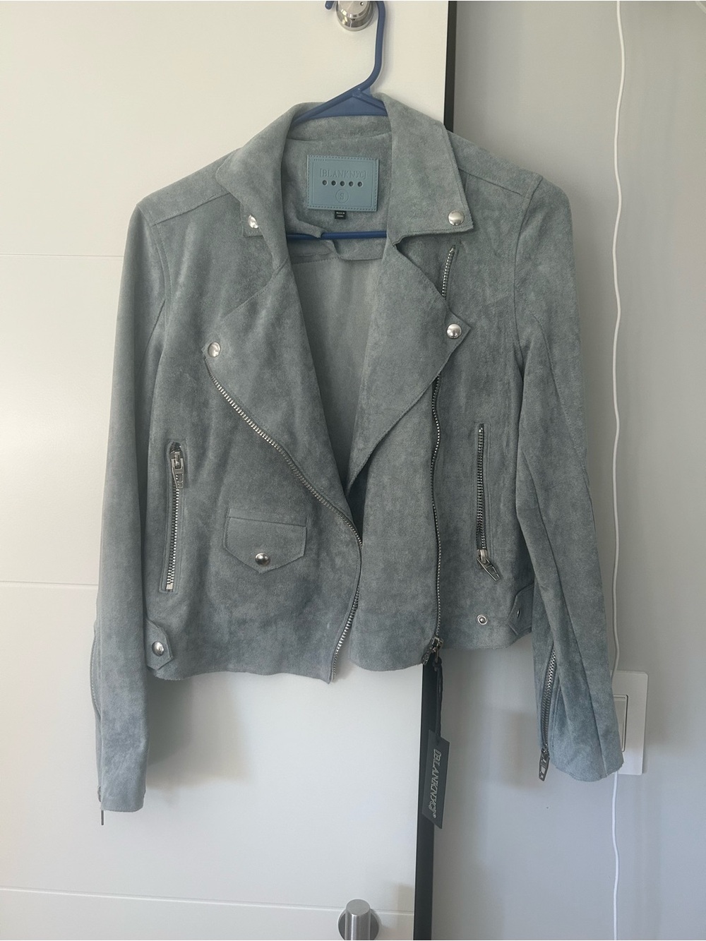 NWT Blank NYC Grey/light Blue Suede Moto Jacket